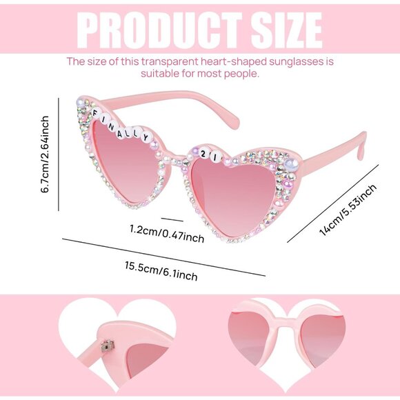 21st Birthday Sunglasses Pink Heart Crystals Decor Accessories for Women - Picture 5 of 7